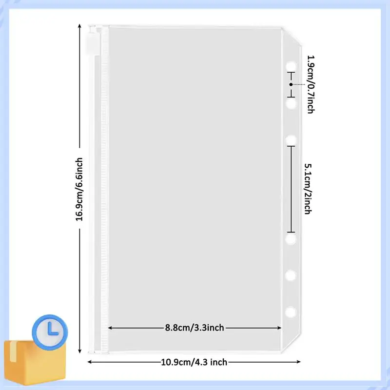 Popular 50PCS 6 Holes Binder Pouch Zipper Folders For 6-Ring Binder PVC Cash Budget Envelopes Zipper Bag