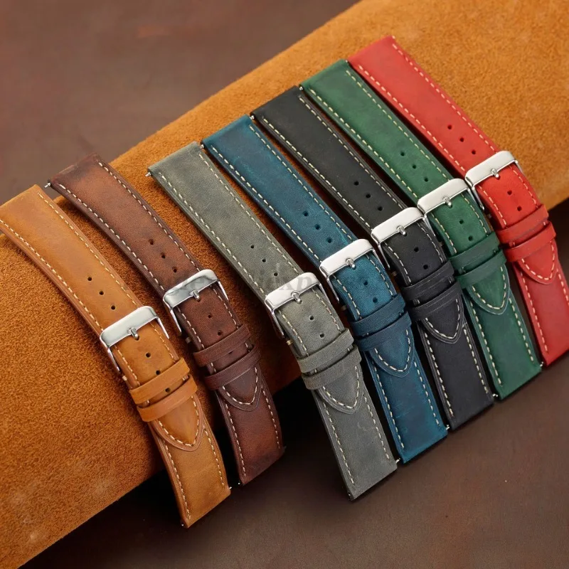 Leather Watch Strap 14mm 16mm 18mm 20mm 22mm 24mm for Samsung Galaxy Watch7/6/5/4 Vintage Brown Quick Release Universal Bracelet image 3