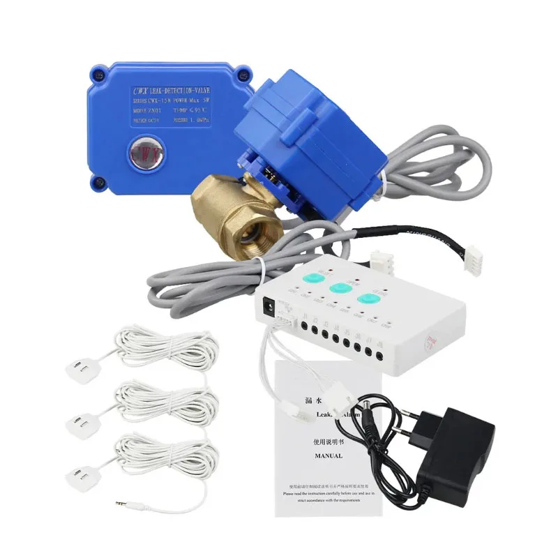 

Water Leak Alarm and Automatic Shut-Off Valve System, Includes Brass Main Valve DN15 DN20 DN25 & 6m Water Sensor for Pipe Burst