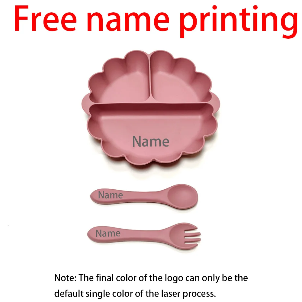

Free Name Printing Baby Fork Spoon Silicone Plate Children's Tableware Soft Fork Spoon