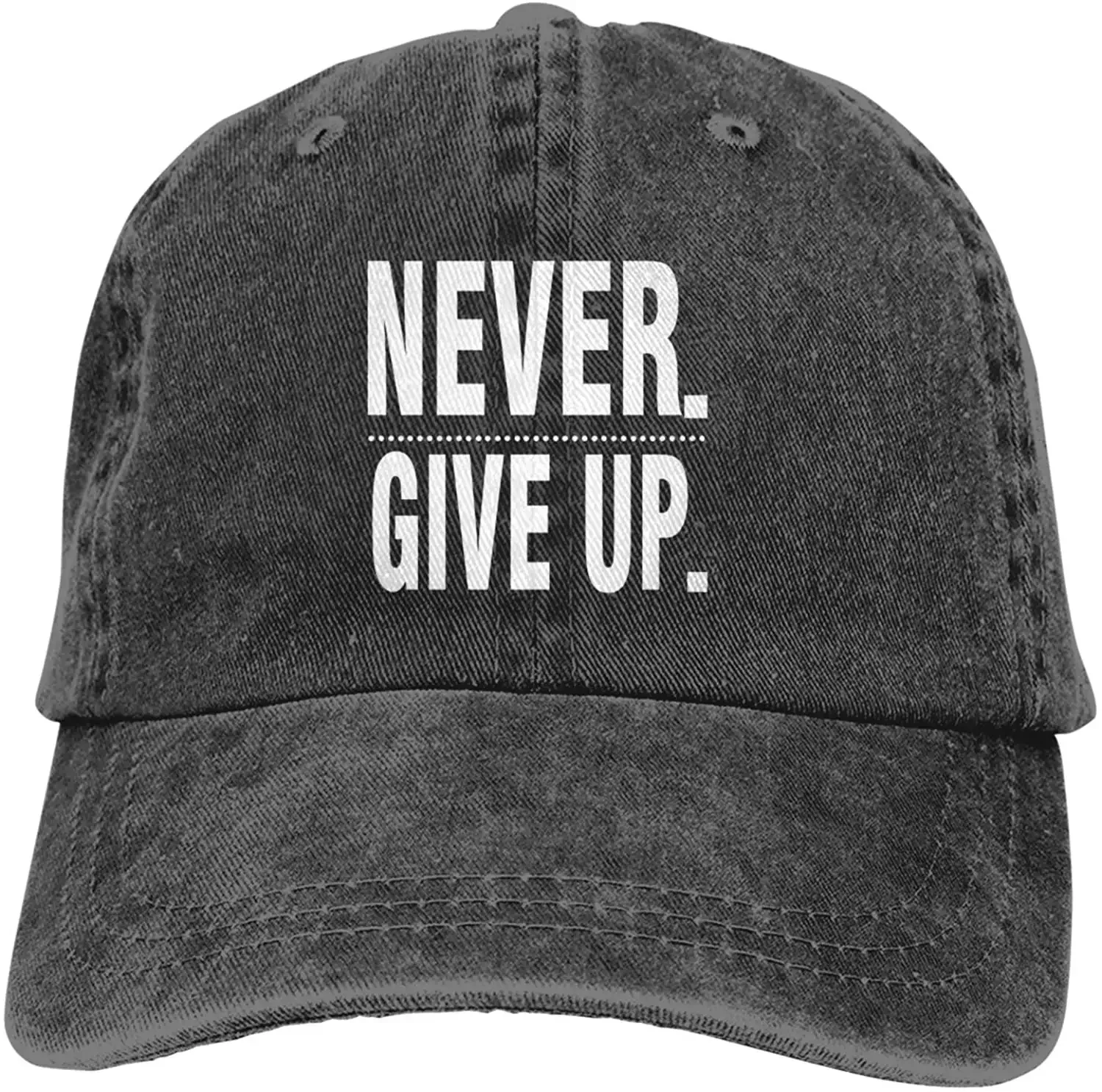 

Джинсовая кепка Never Give Up Бейсбольная кепка для папы Классическая стираная кепка из 100% хлопка Регулируемая повседневная спортивная новинка для мужчин и женщин Шапки
