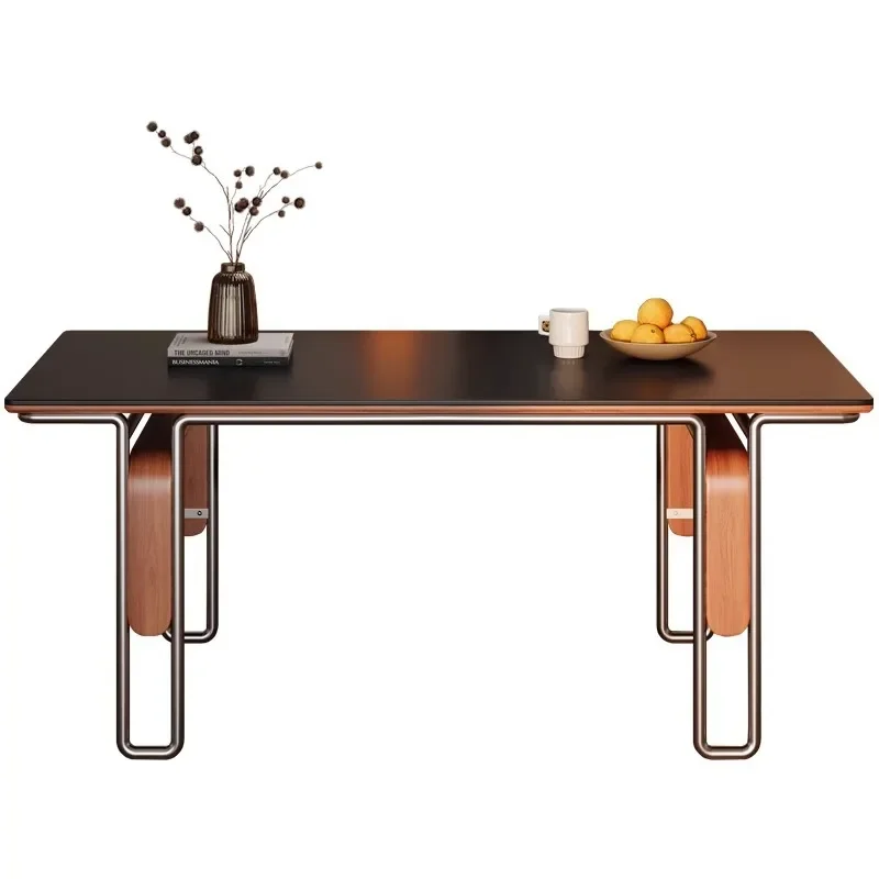 

Mid-Century Bauhaus Slate Solid Wood Dining Table 2025 New Black High-end Rectangular Family Small Apartment