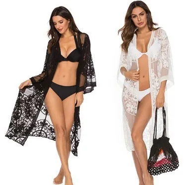 

Lace Embroidered Bikini Outerwear Cardigan Sun Protection Jacket Beach Cover Up