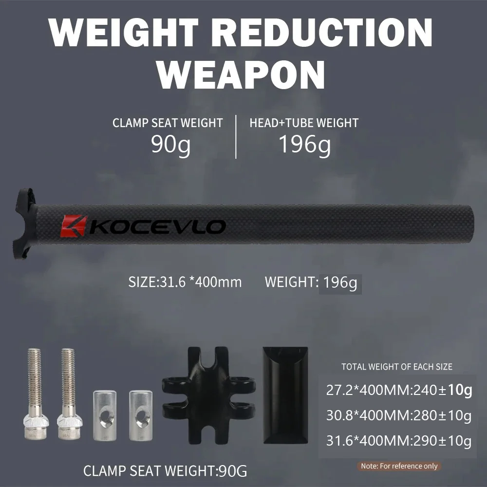 KOCEVLO Carbon Seatpost 27.2/30.9/31.6mm Matte Black MTB/Road Bike Seat Post Length 400mm Seat Tube Bicycle Parts