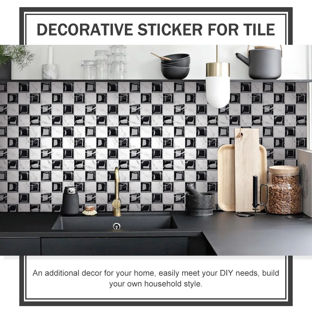 

10 Sheets Self Adhesive Wall Stickers PVC Tile Decorative Decals Water Proof Removable Peel Stick Home Supplies Black White