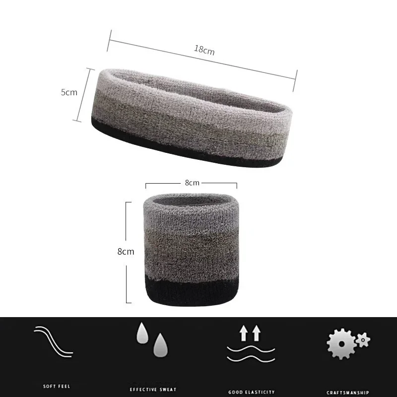 Women Men Fashion Sports Wristband Set Cotton Headband Sweatband for Cycling Gym Basketball Tennis FHD01 view 2