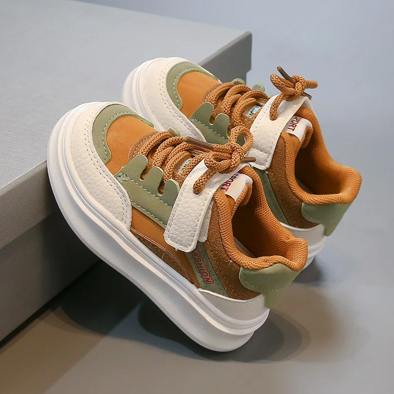 Autumn PU Leather Children Shoes Designers Kid's Sneakers Ergonomics Soft-soled Girl's Boys Sneakers Anti-slippery Sport Shoes