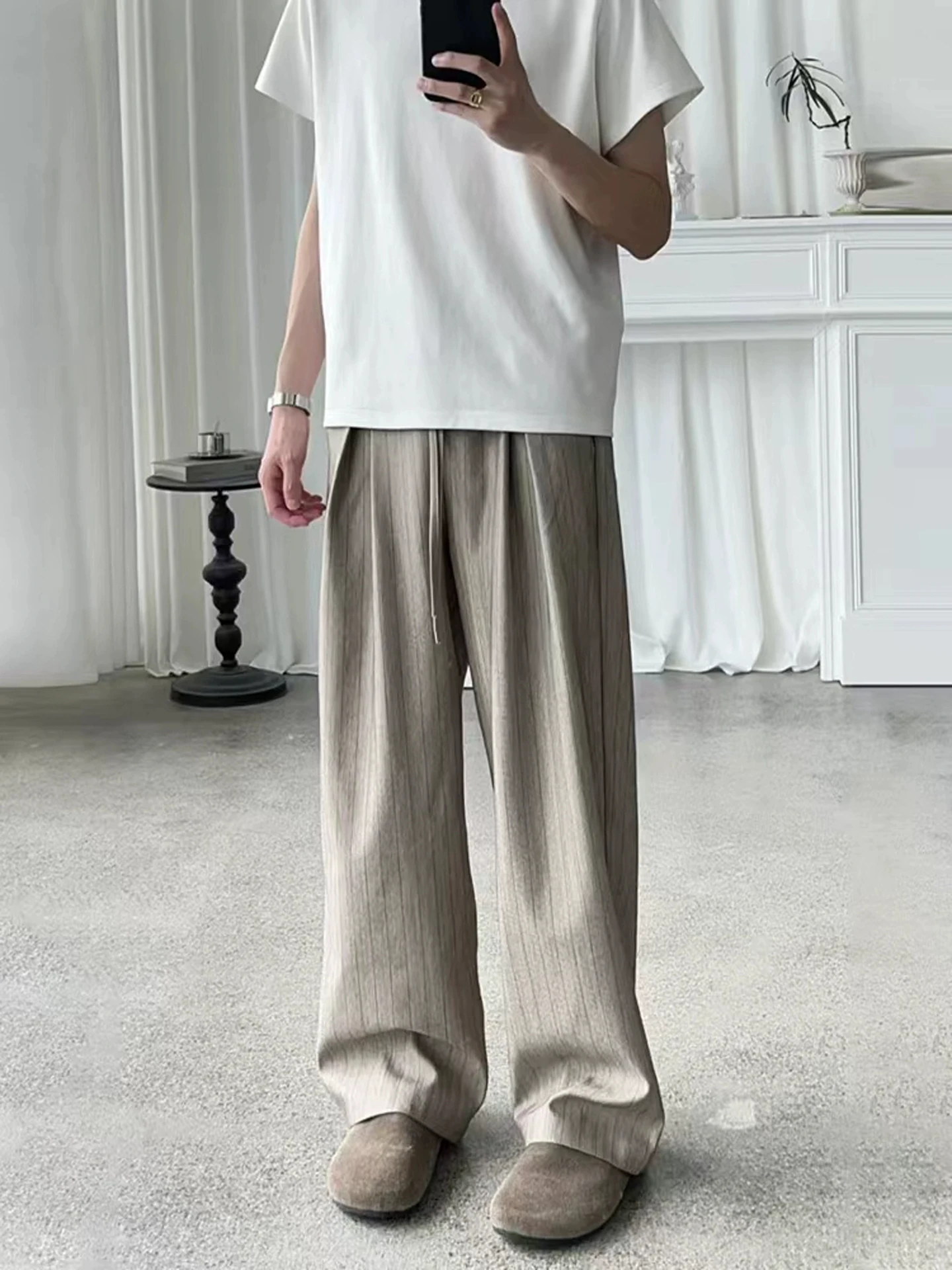 

Мужские брюки-чинос цвета хаки прямого кроя в стиле ретро с полосатым узором для делового и повседневного образа