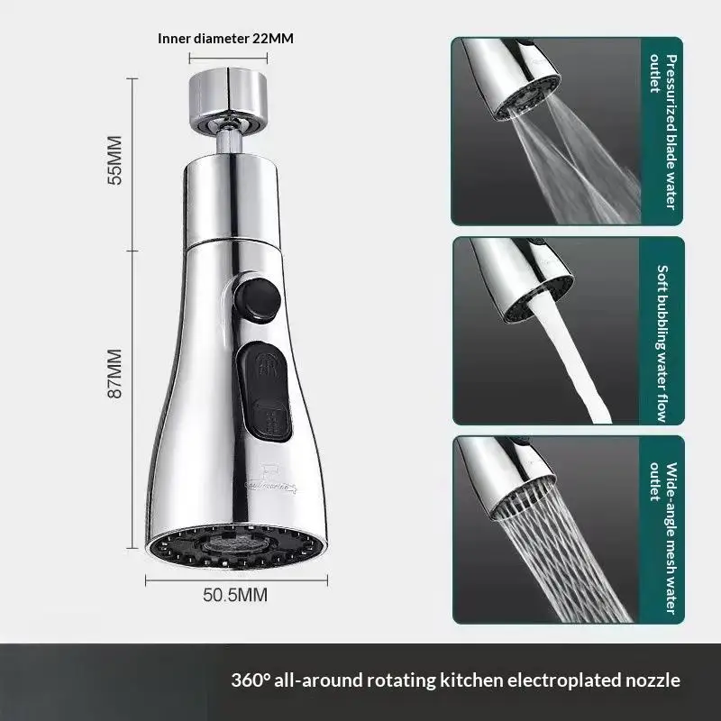 3 In 1 Kitchen Faucet Extender Universal 360° Rotate Pull Out Kitchen Tap Multi-mode Strong Flushing Booster Kitchen Accessorie