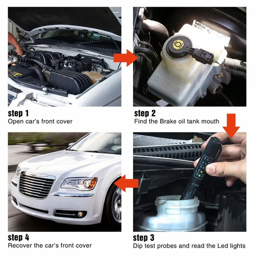 Car Brake Fluid Tester 5 Leds Indicator Car Diagnostic Tools For DOT3/DOT4/DOT5 Digital Oil Quality Detector Car Tool
