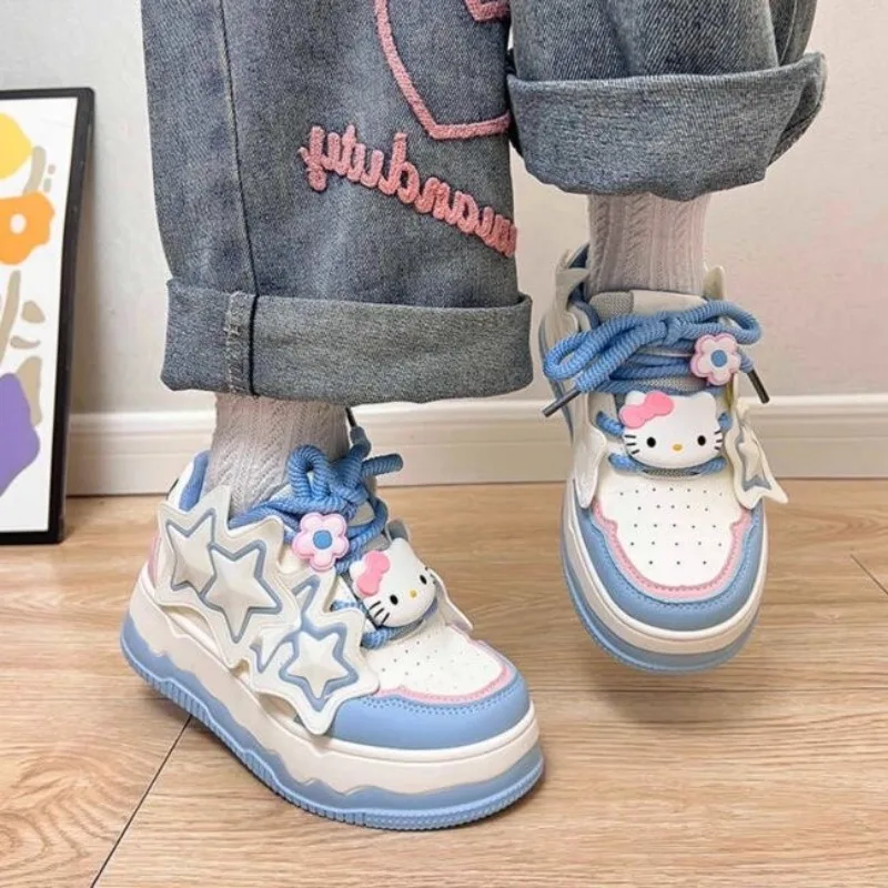 Sanrio Cute Hello Kitty Shoes Cute Soft Girl Platform Sneakers Student Versatile Shoes for Women 2025 New Kawaii Off White Shoes