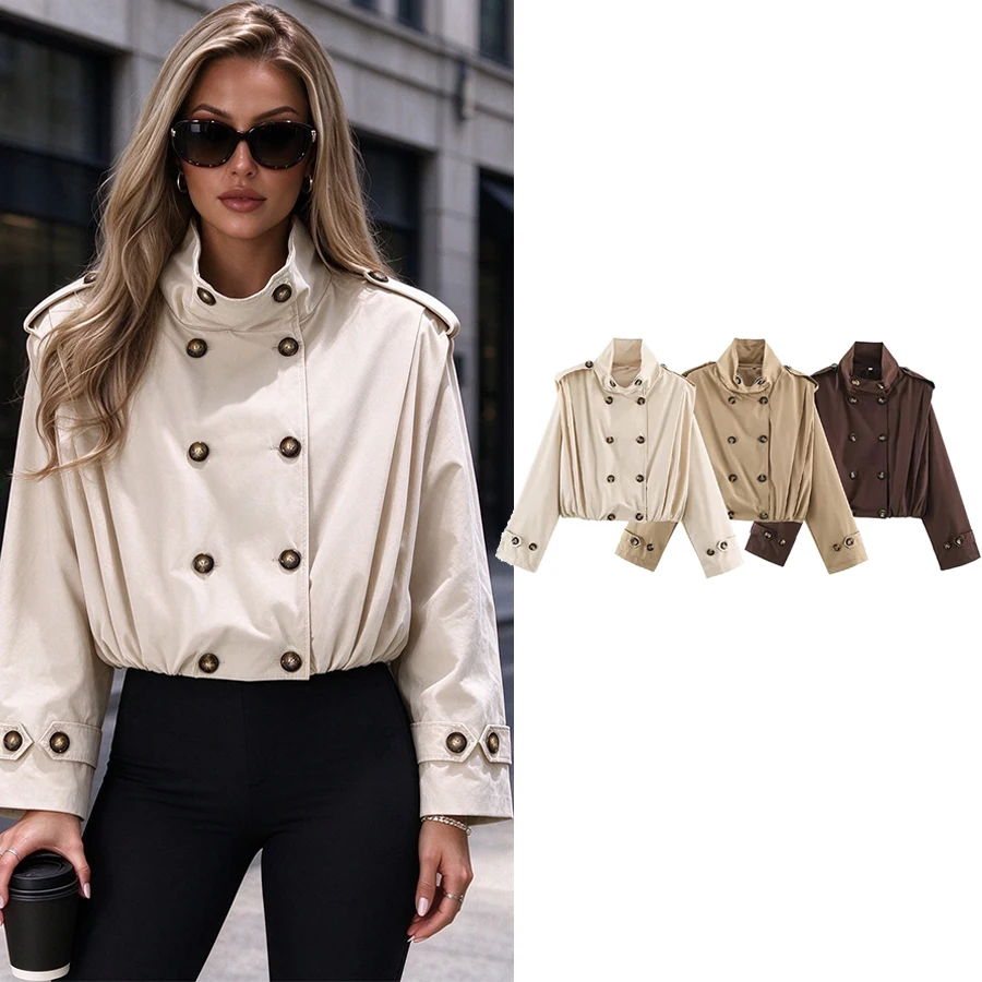 Women 2026 Spring New Reversible Sided Jacket Women Coat Stand Collar Plaid Loose Fit Warm Coats Casual Work Lady Outerwear