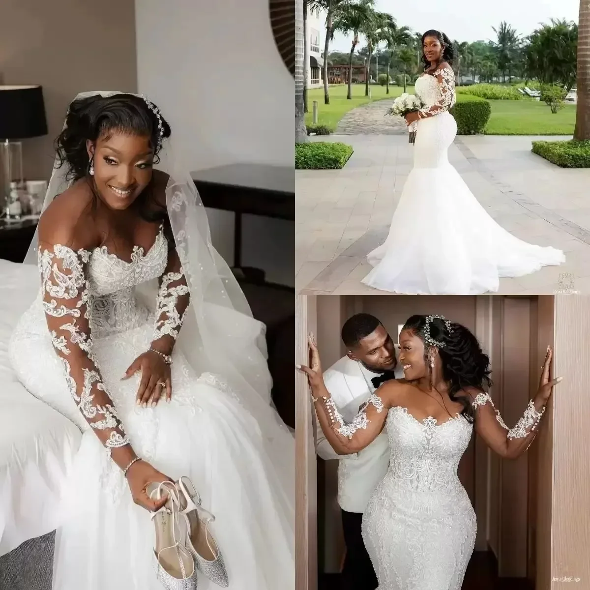 

Пляжные свадебные платья русалки больших размеров с кружевной аппликацией в стиле бохо, расшитые бисером, Vestido De Noiva