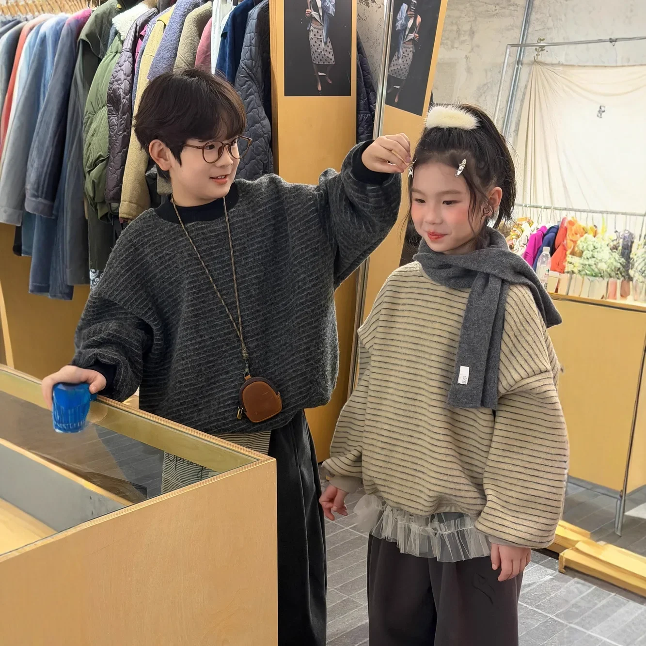 

Children's Sweater 2025 Winter Spring Korean Boy's Sweatshirts Simple Striped Girl's Pullover Casual Loose Tops