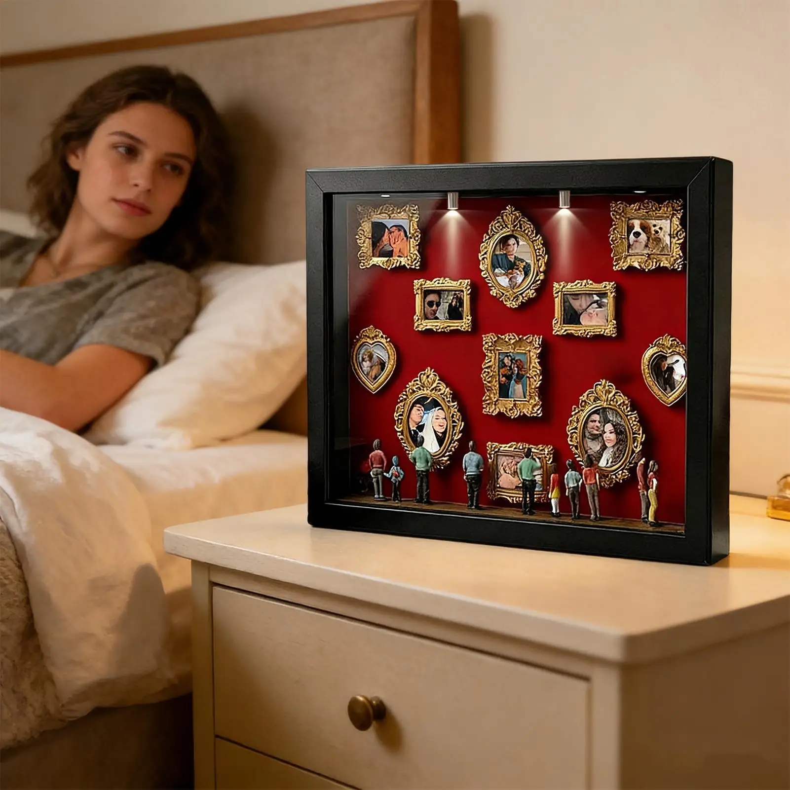DIY Mini Museum Silhouette Box Spotlight Shadow Boxes Photo Frame With 11 Photo Frames And 8 Dolls For Anniversaries, Weddings