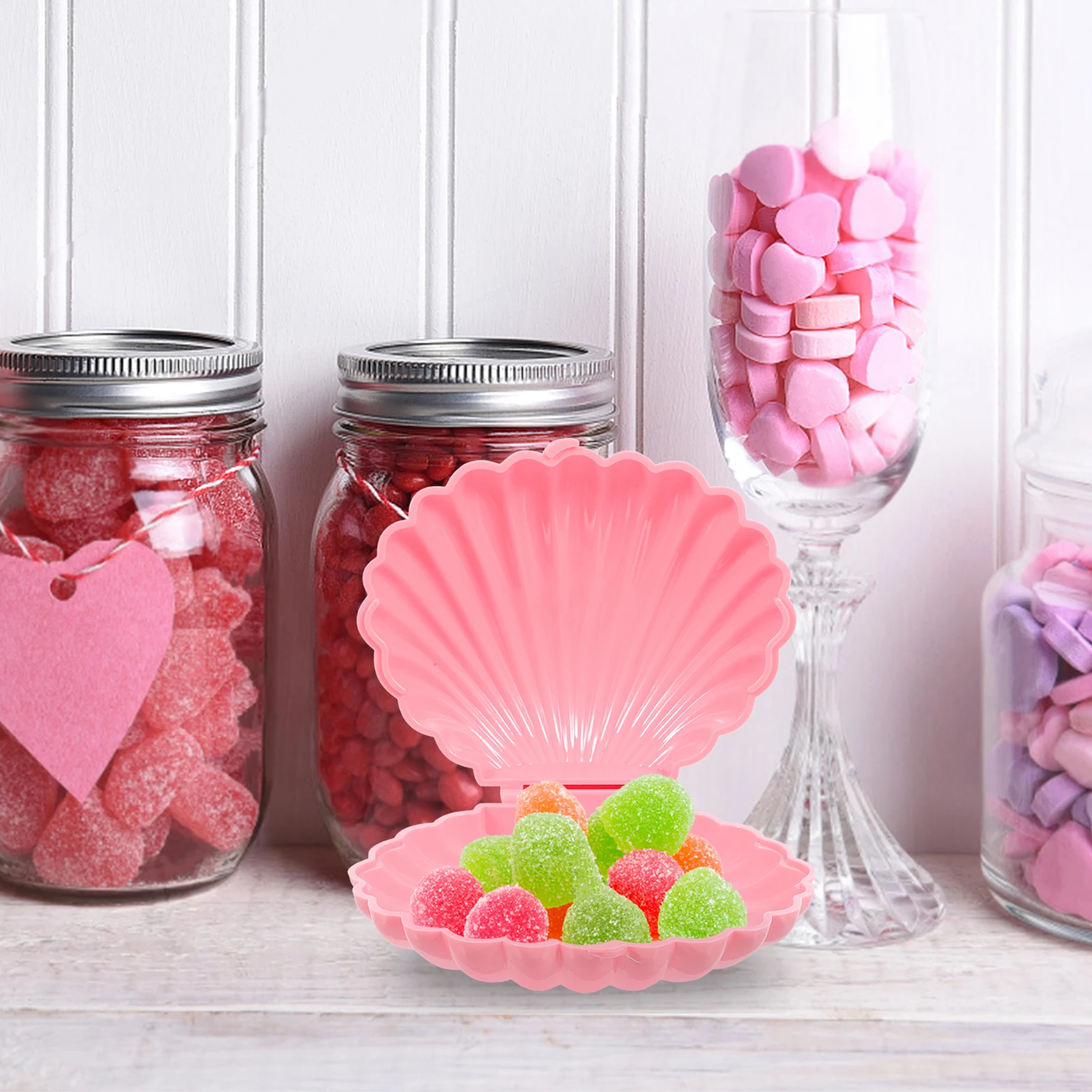 

4pcs Seashell Storage Boxes Plastic Shell Shaped Jewelry Containers Candy Chocolate Ring Mermaid Party Favors Pink 11X9X5Cm