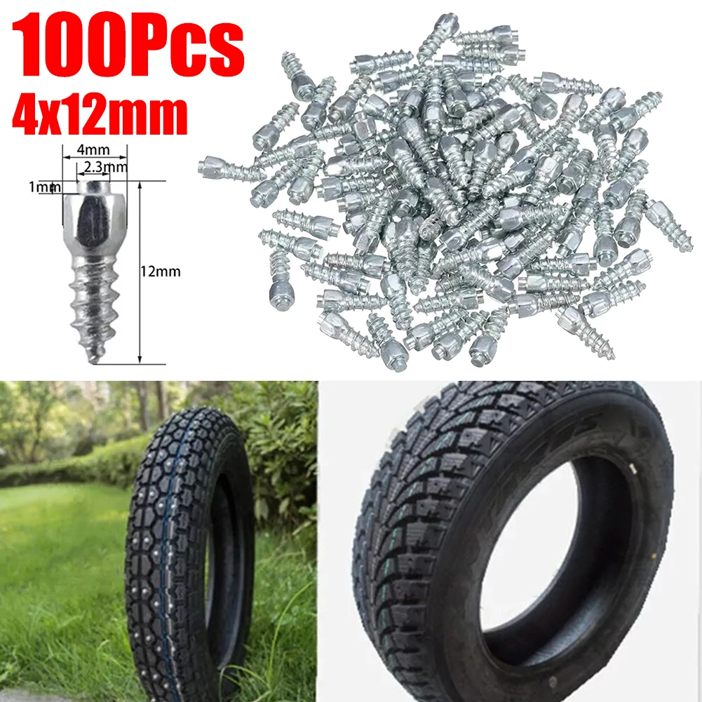 

Tire Screw Set Package Including One Hundred Pieces Size Four by Twelve Millimeters For Enhanced Grip on Ice and Snow