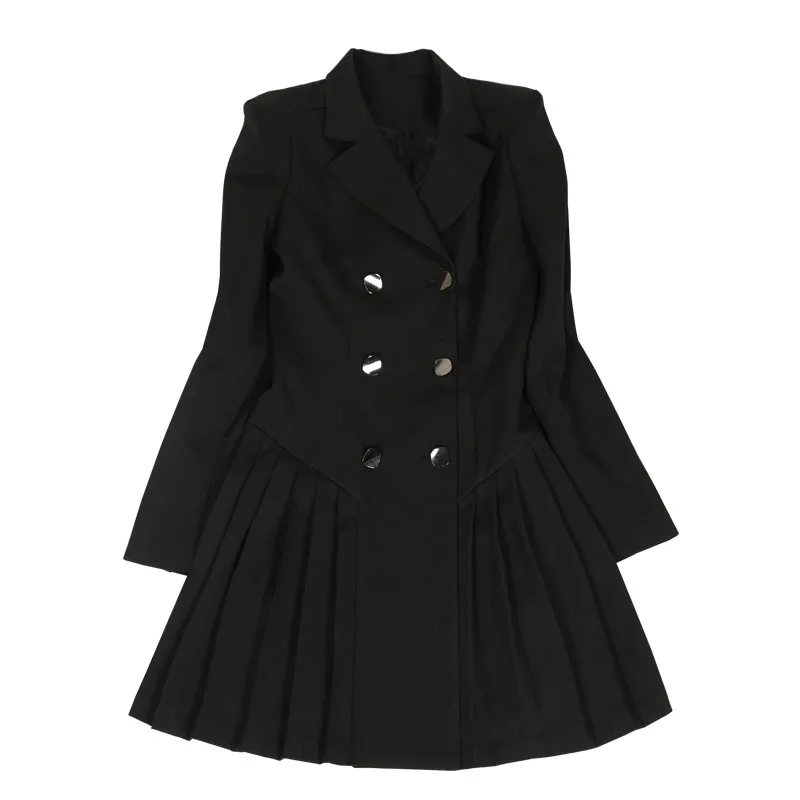 Ele Double-Breasted Suit Dr Korean Sle High Waist Long Sve V-Ne Autumn Faion Commute Pure Color X-ape Silho...