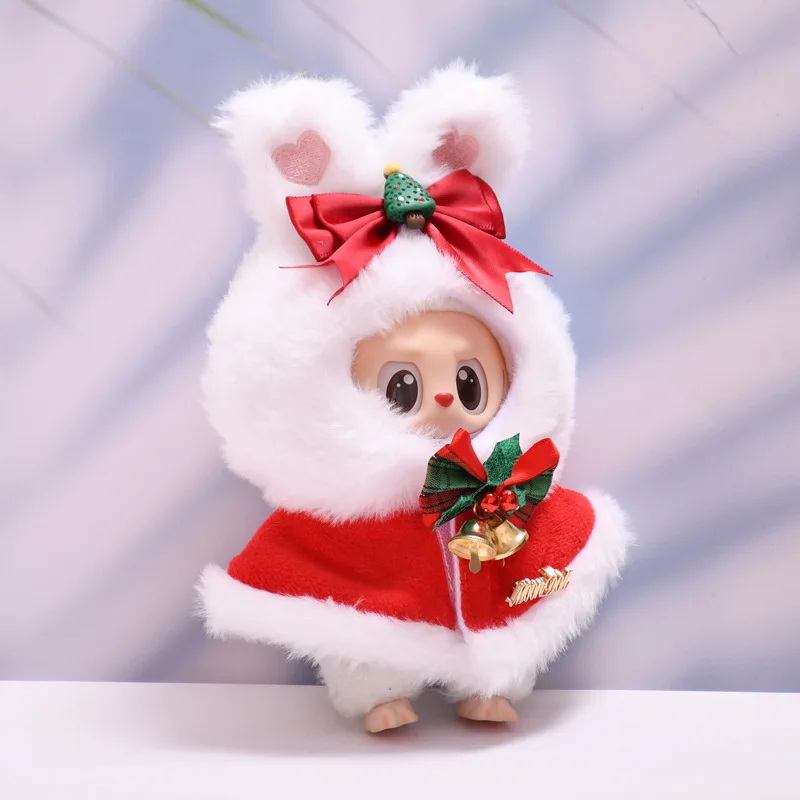 Ubranka dla lalek Labubu V1 V2 V3, świąteczne stroje, strój na Nowy Rok, świąteczny płaszcz z króliczymi uszami, odzież dla lalek, akcesoria dla lalek