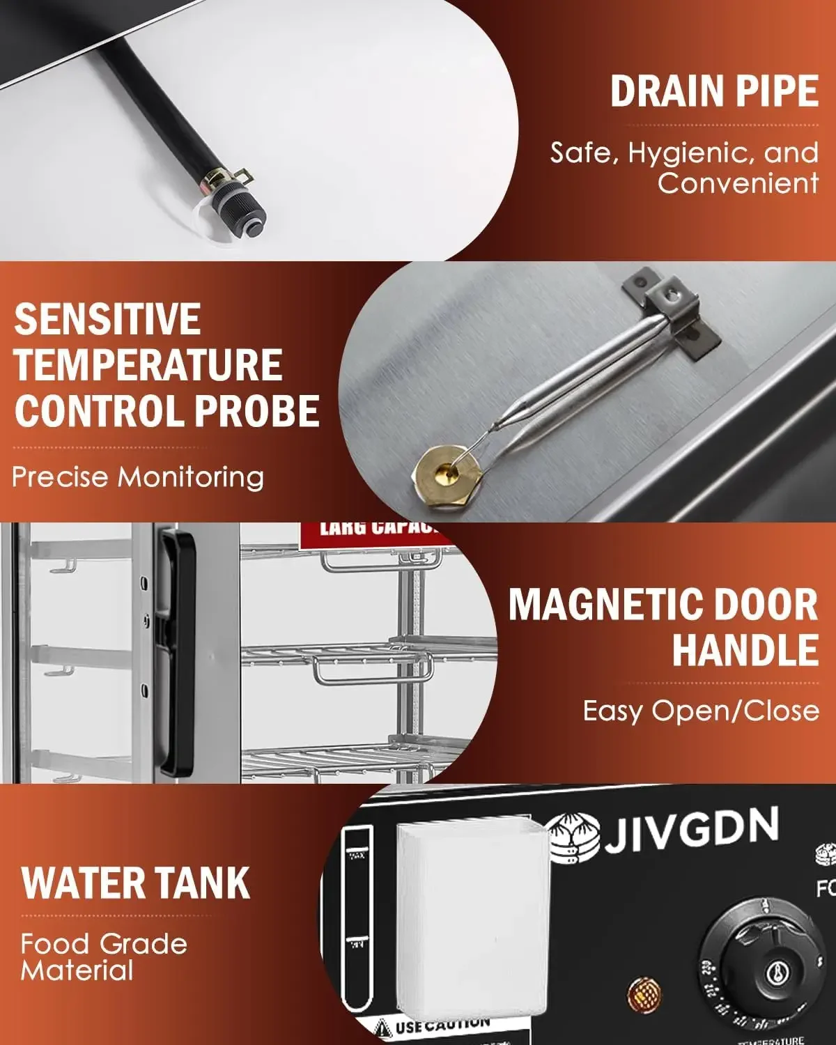 عرض باخرة الطعام التجارية - جهاز بخار كهربائي لـ Bao Buns Dumpling Hot Dog، سطح طعام تجاري من الفولاذ المقاوم للصدأ