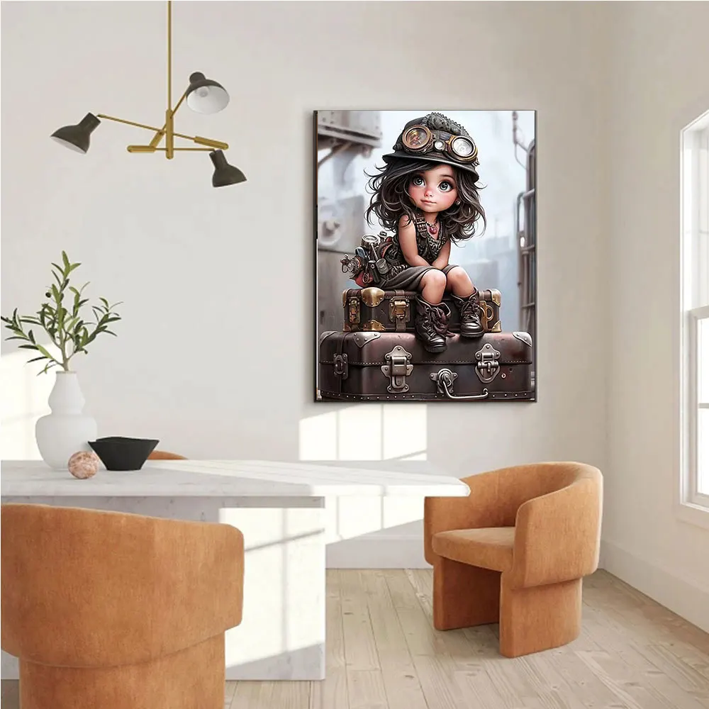 HUACAN Diamond Painting Cartoon Girl AB Drill Mosaic Vintage Machinery 5D DIY Home Decorative Gift