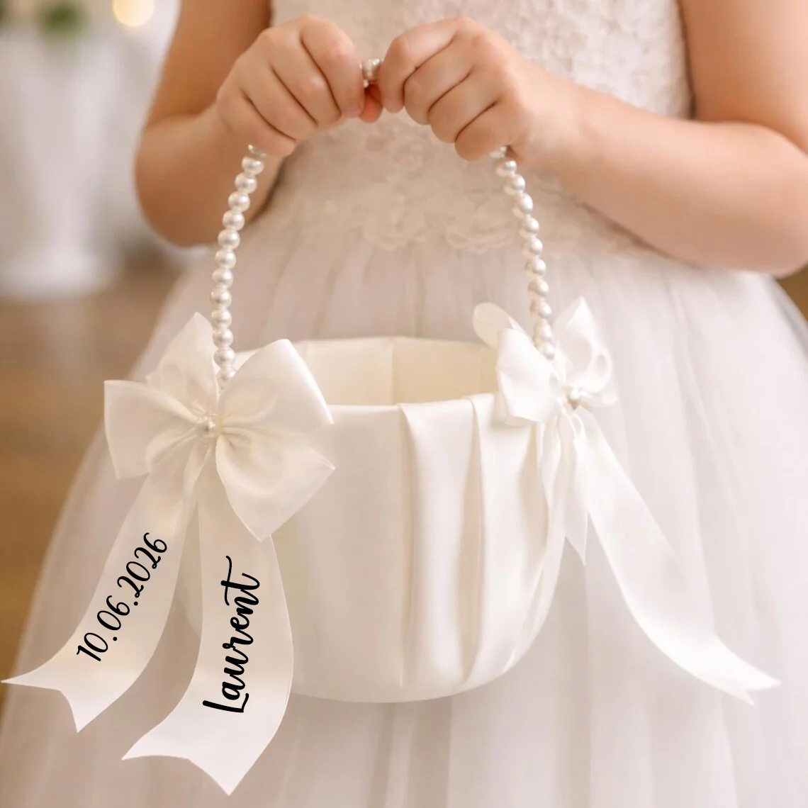 Gardening Tools Girls - Custom Name Flower Girl Basket White