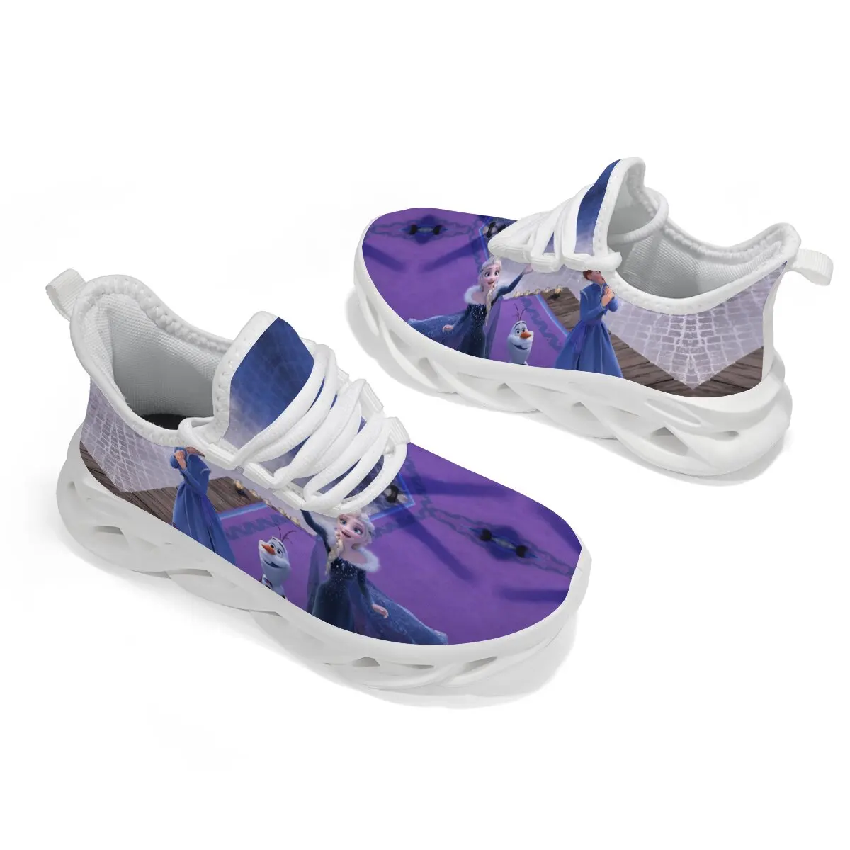 فروزن إلسا آنا أولاف للأطفال أحذية رياضية بيضاء مكتنزة ديزني كارتون فتاة الأميرة إلسا حذاء كاجوال أحذية غير قابلة للانزلاق وخفيفة الوزن