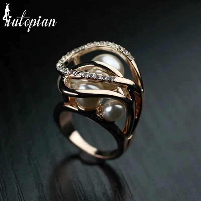 Italina Rigant Jewlery  Imitation Pearl Ring With Austrian Crystal Stellux Top Quality Dont Lose Color a#RG96353