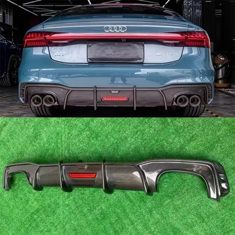 

For Audi S7 A7 C8 2019-2024 Real Carbon Fiber Rear Bumper Lip Diffuser Exhaust Splitters Spoiler Back Car Accessories Body Kit