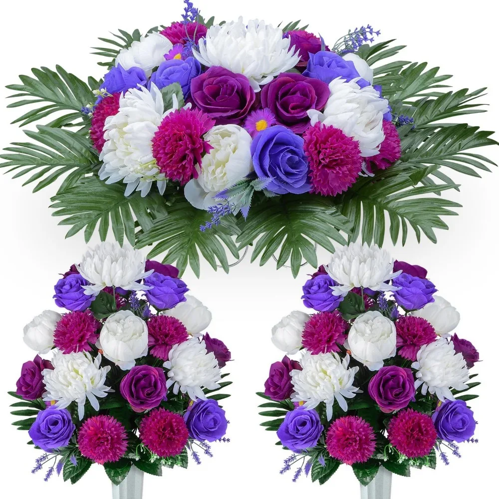 

Artificial Cemetery Flowers for Grave, Artificial Peony Rose Flowers Saddle for Headstone Grave Tombstone Outdoor Decoration