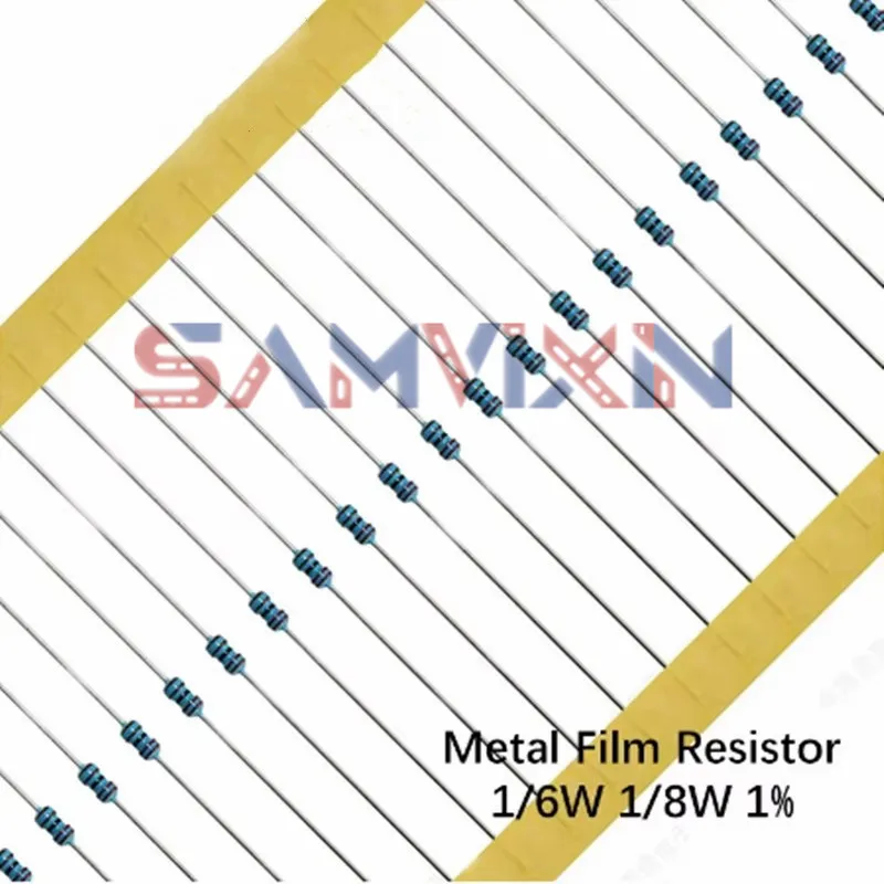 100Pcs Metal Film Resistor 1/6W 1/8W 0.125W 1% 0R 1R-910K Ohm 1M 1.2M 1.5M 1K 10K 30K 100K 10Ohm 100Ohm Color Ring Resistance