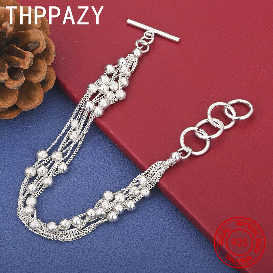 

THPPAZY 925 Sterling Silver Multi-Bead Bracelet For Men Women Fashion Simple Trendy Versatile Jewelry Birthday Party Gift