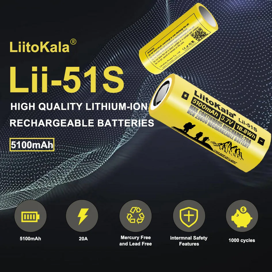 5 peças liitokala Lii-51S 26650 bateria 5100mah 3.7v bateria recarregável de íon de lítio para 26650 lanterna led acumulador laser