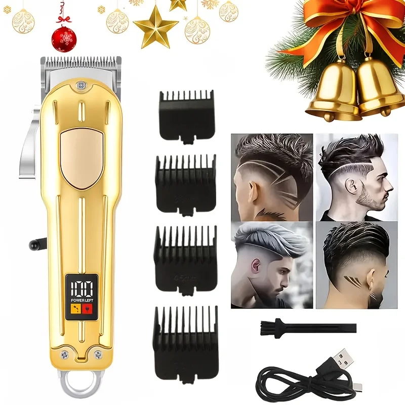 

USB-powered electric men's razor with adjustable serrated blades and LED battery indicator