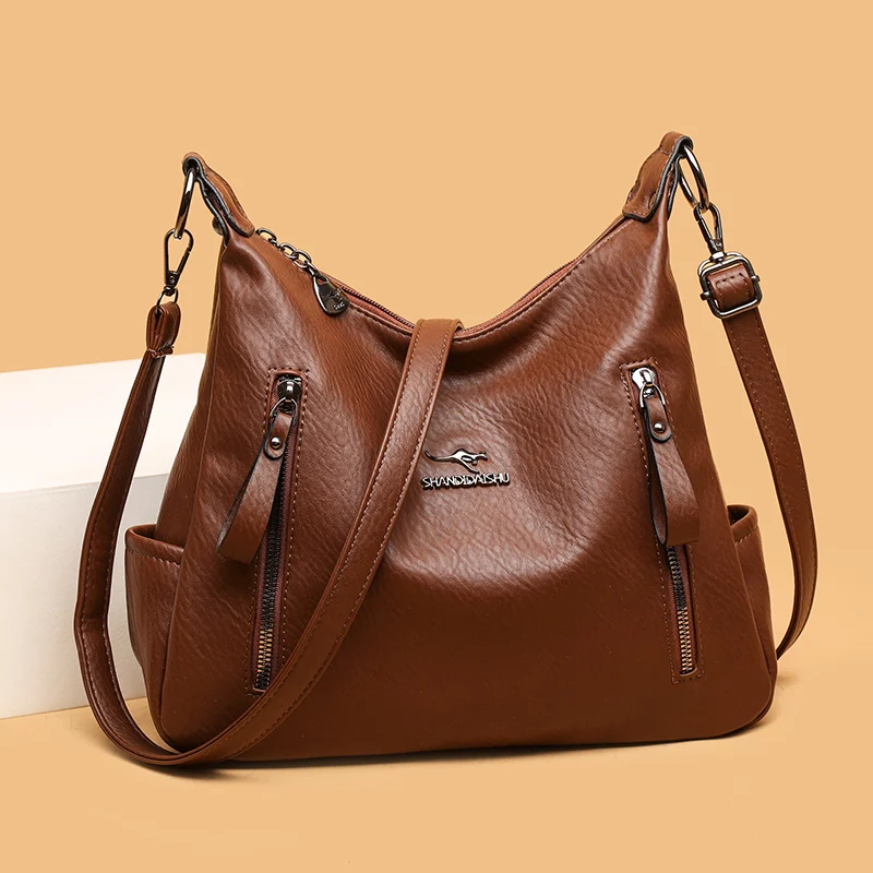 

Multiple Pockets and Large Capacity Women Retro Crossbody Bag PU Leather Versatile Satchel Bag Detachable Strap Handbag Female