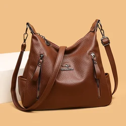 Multiple Pockets and Large Capacity Women Retro Crossbody Bag PU Leather Versatile Satchel Bag Detachable Strap Handbag Female