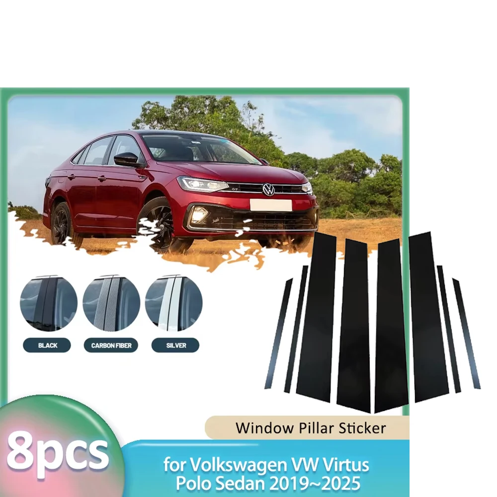 

Наклейка на окно для Volkswagen VW Virtus Polo Sedan 2019 ~ 2025, углеродное волокно, автомобильная стойка B C, крышка, дверная часть, аксессуары