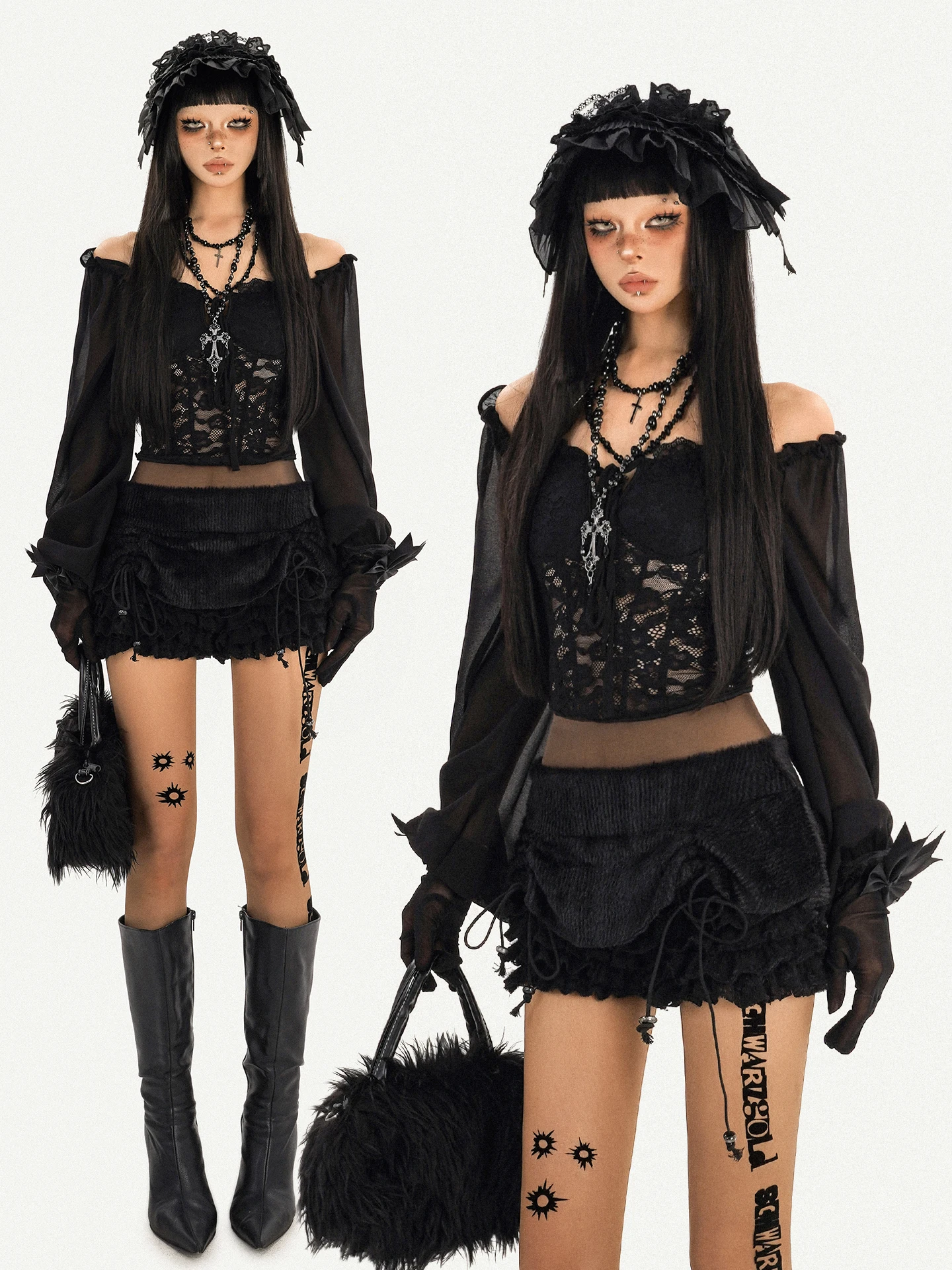 

Bla Lace Punk Sle на одно плечо Dstring Strapl Slimming Sexy Girl Top NICO MOLLY Milk Cold Mermaid Long Sve ort...