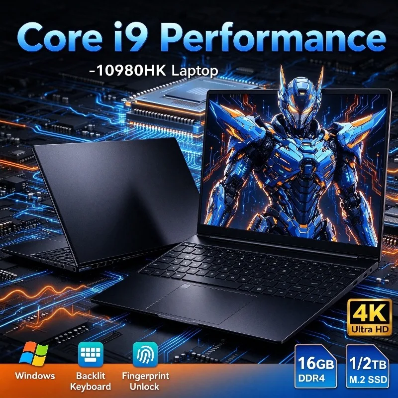 Novo Laptop Gamer Portátil de 15,6' com Intel Core I9 10980HK, Windows, 32GB de RAM, Desbloqueio por Impressão Digital, Notebook PC Seguro