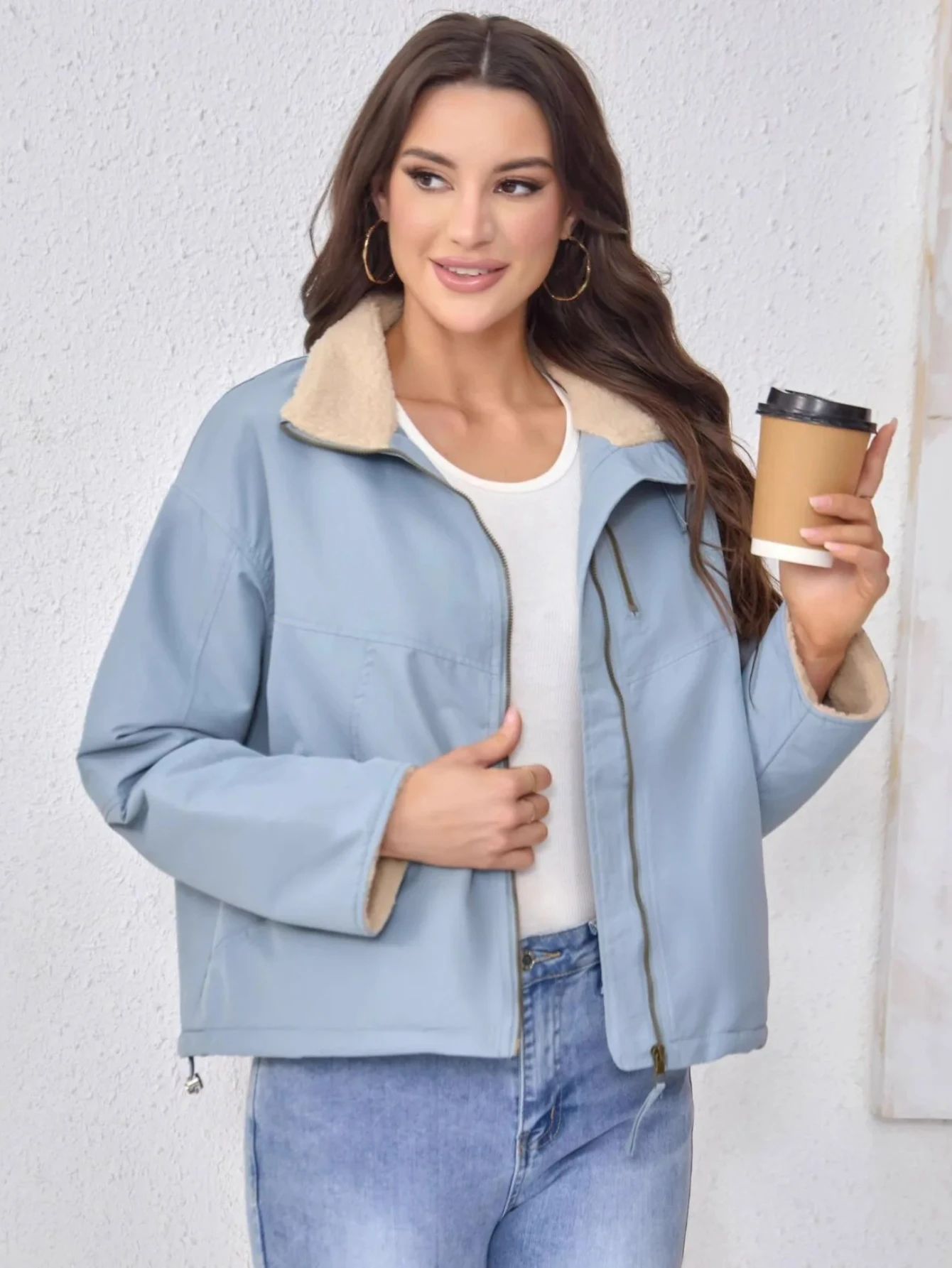 

Winter Women's Loose Fit Hooded Cotton Jacket Polyester Filling Street Style Coat Non-Removable Zipper Closure