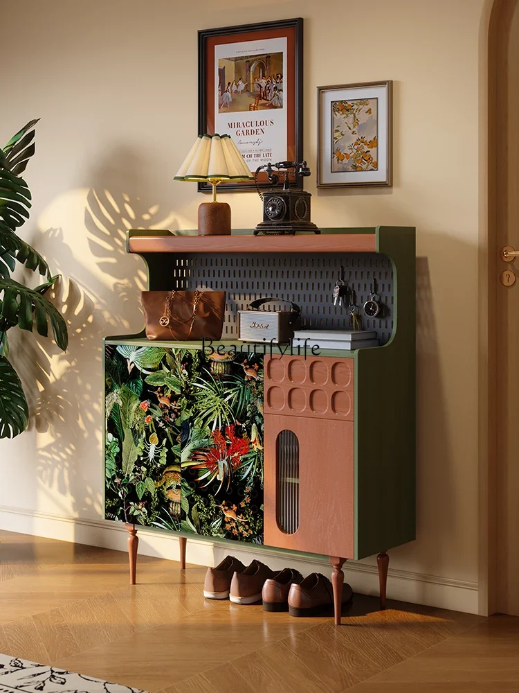 

yj32 French retro entrance shoe cabinet integrated against the wall antique storage cabinet