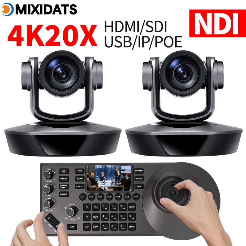 Professional 4K PTZ Camera 20X AI Tracking Live Streaming Church Kit with Controller HDMI SDI USB NDI Supports 1-8 Units