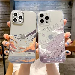 Japan Style Anime Scenery Phone Case For iPhone 16 15 12 13 11 14 Pro Max Mini SE 7 8 Plus Clear Silicone Shockproof Fundas Bags