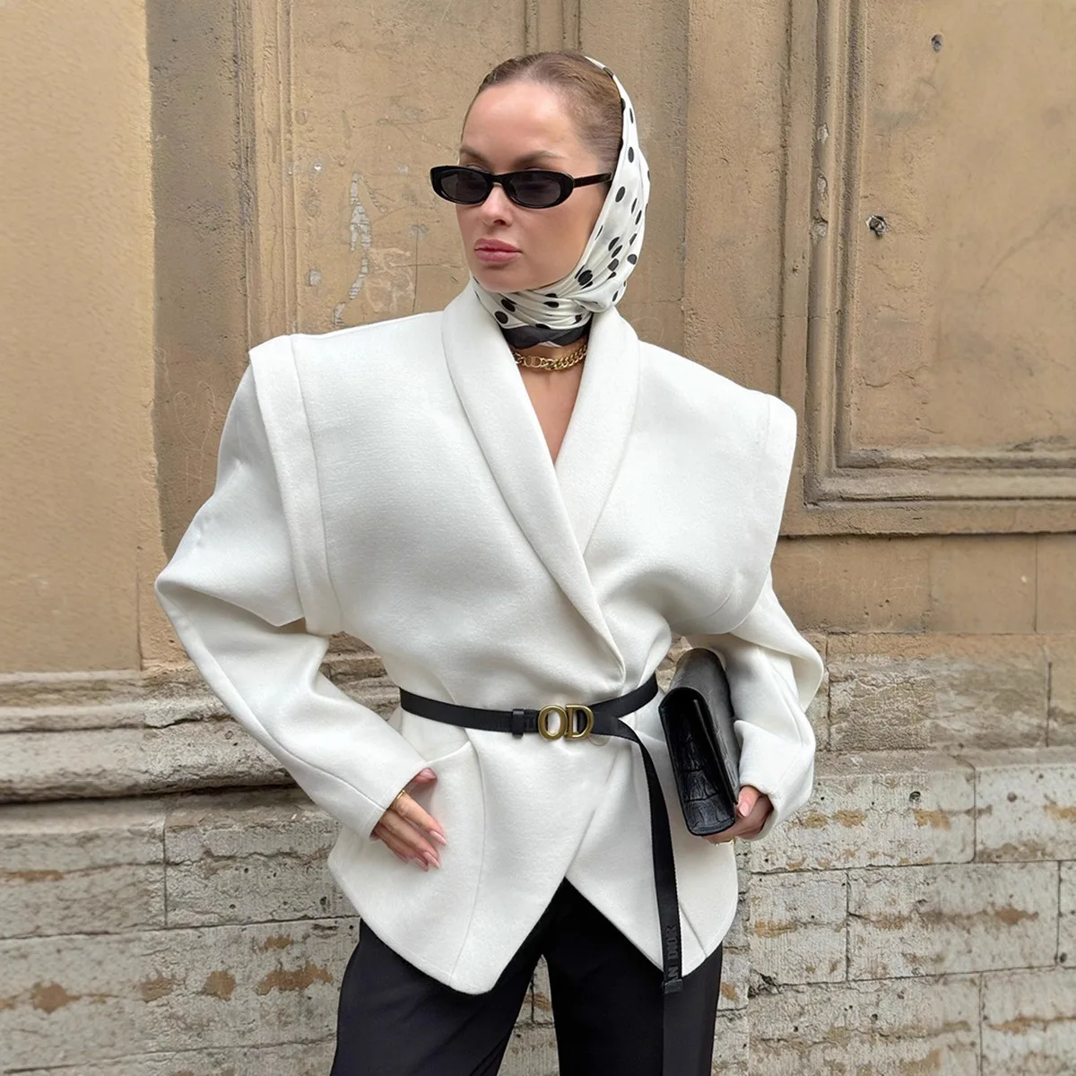 

KIDCRKJ Women Spring Fashion Woolen Outwear White One Button Thickened Coat For Female Minimalist Casual Slim Fit Lady Jacket