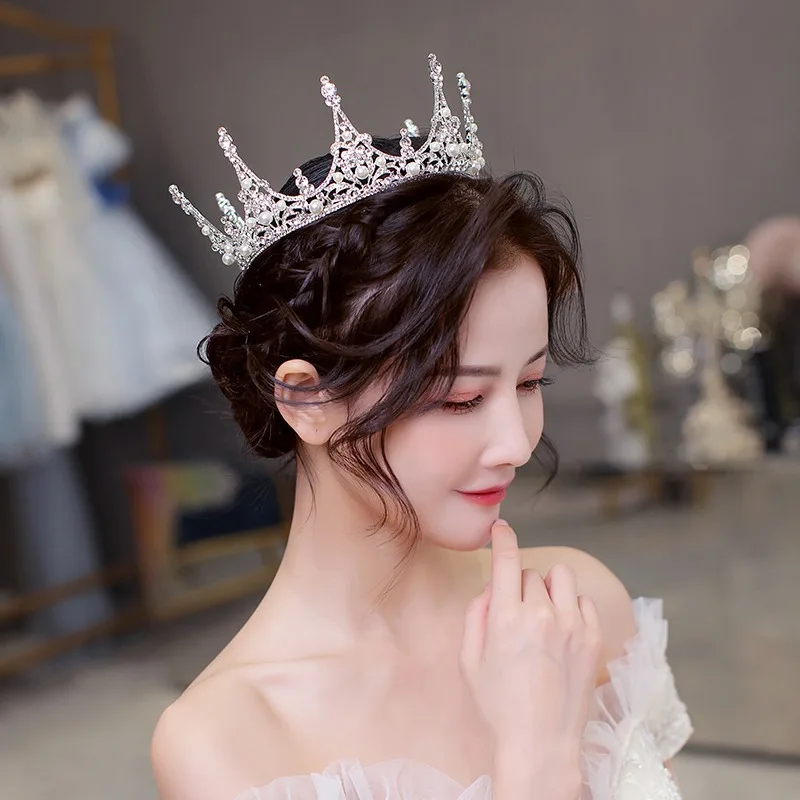 

New Bridal Accessories European and American Baroque Crown Diamond Pearl Headpiece Hairpin Wedding Dress Accessories
