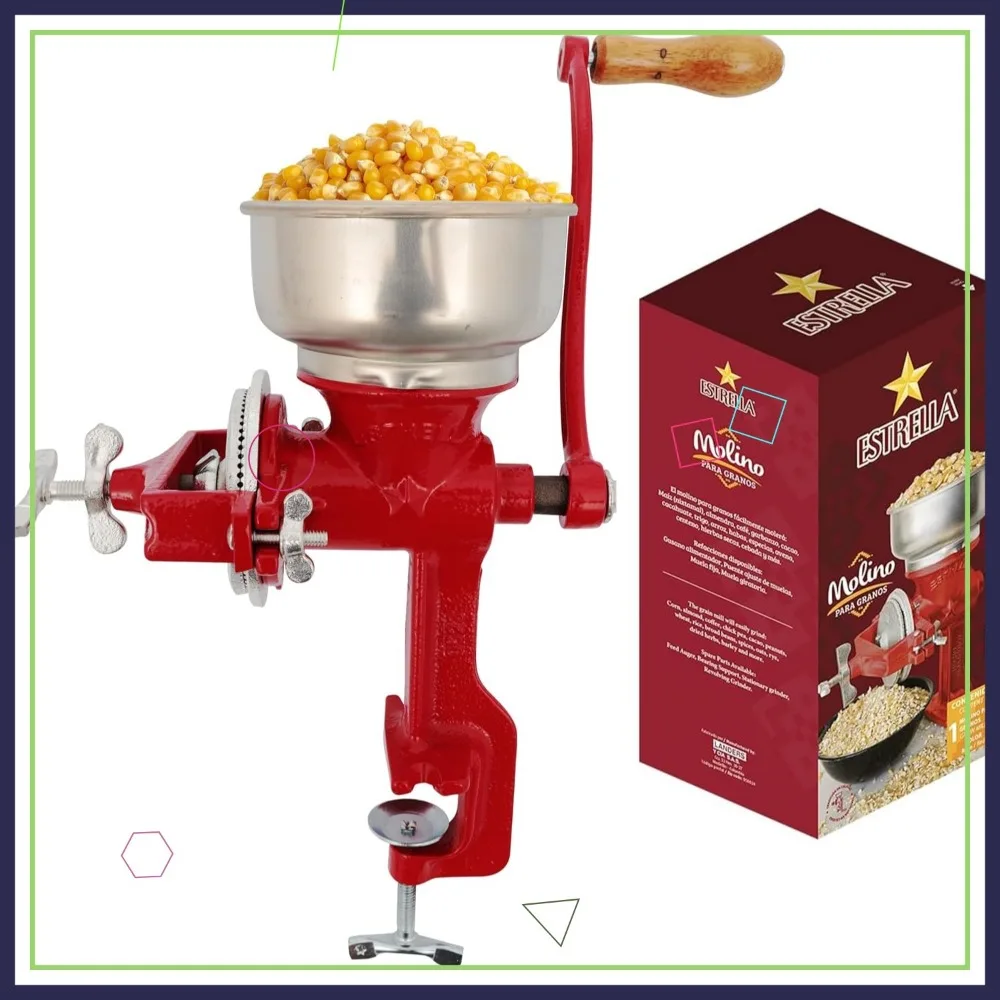 

Manual Cast Iron Corn Grain Grinder with Crank, 14" Tall & 5" Hopper for Fresh Milling