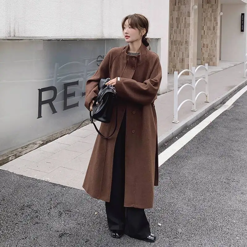 UMI MAO 롱 모직 코트 야마모토 다크 가을 겨울 새로운 프렌치 커피 자켓 여성 오버 코트 Femme Y2K