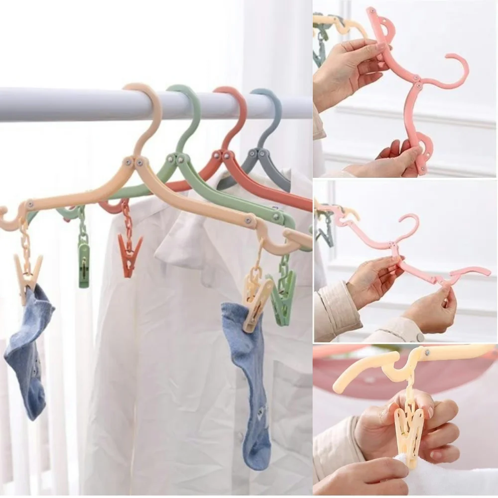 Travel Portable Folding Hanger Space-Saving Travel Hangers with Clips Multi-Functional Clothes Drying Rack Storage Organizer