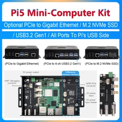 Raspberry Pi 5 Box Case Kit  Optional PCIe to Gigabit Ethernet /M.2 NVMe SSD/4USB3.2 Gen1 All Ports To Pi's USB Side TYPE-C HDMI