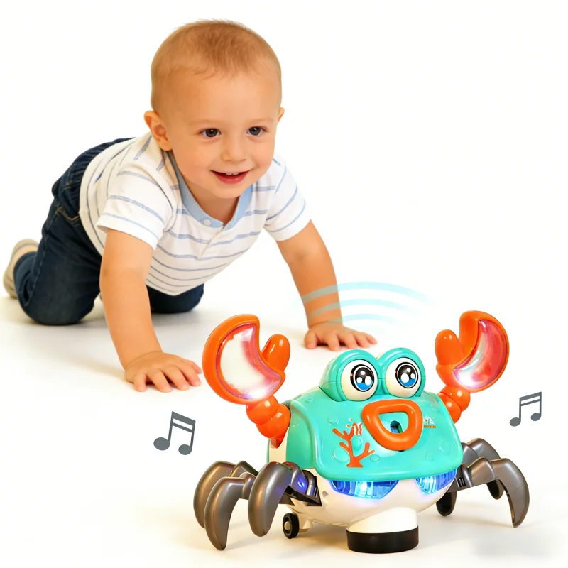 

Забавная электрическая игрушка-краб: музыка, свет, автоматическое изменение направления, имитация мультяшного животного, развивающая игрушка Монтессори для детей
